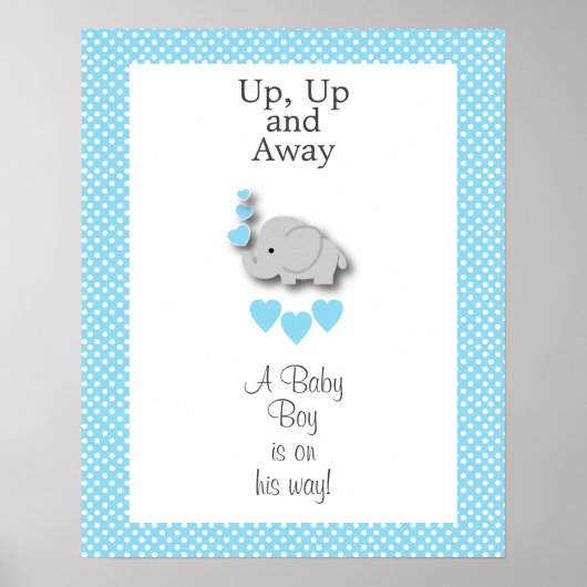 Poster Eléphant bleu et gris doux - Baby Boy (Devant)