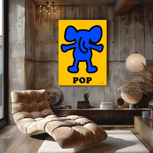 Poster Éléphant Bleu Pop Art – Silhouette d'Animal Audaci