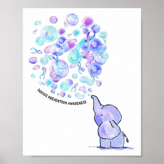 Poster Eléphant Bleu Violet Ballons Prévention du suicide (Devant)