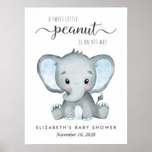 Poster Elephant Blue Aquarelle Baby Boy Douche Bienvenue