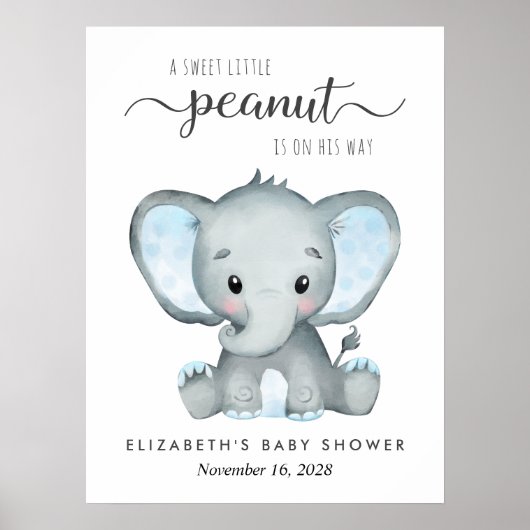 Poster Elephant Blue Aquarelle Baby Boy Douche Bienvenue (Devant)