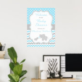 Poster Elephant Blue et Grey Baby shower Party (Bureau à domicile)