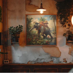 Poster éléphant botanique vintage avec howdah