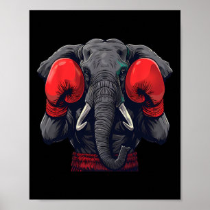 Poster Éléphant boxeur avec gants de boxe kickboxing drôl