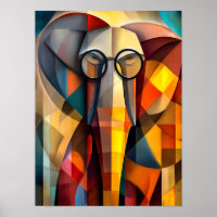 Éléphant Charmant – Érudit Cubiste avec des Lunett