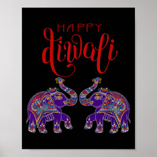 Poster Éléphant Coloré Joyeux Deepavali Diwali Pour Hindo