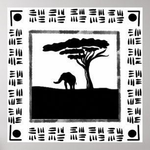 Poster Éléphant d'Afrique noir et blanc