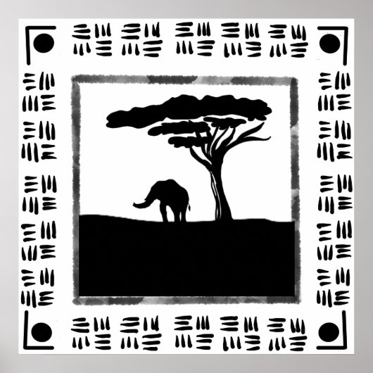 Poster Éléphant d'Afrique noir et blanc (Devant)