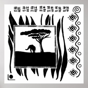 Poster Éléphant d'Afrique noir et blanc