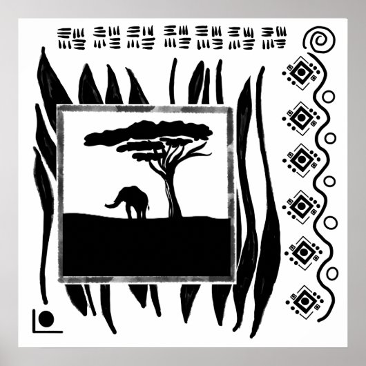 Poster Éléphant d'Afrique noir et blanc (Devant)