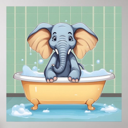Poster Eléphant dans le bain (Devant)
