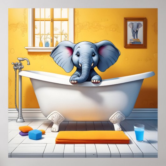 Poster Eléphant dans le bain (Devant)