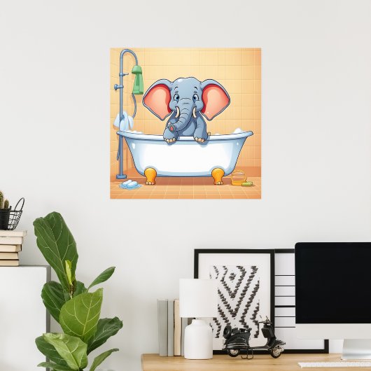 Poster Eléphant dans le bain (Bureau à domicile)