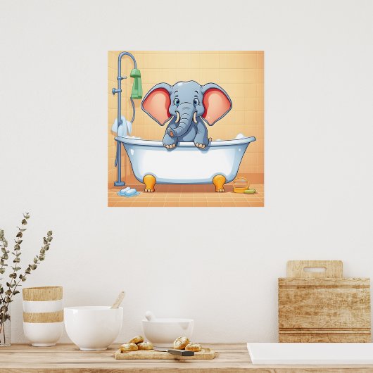 Poster Eléphant dans le bain (Cuisine)