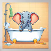 Poster Eléphant dans le bain (Devant)