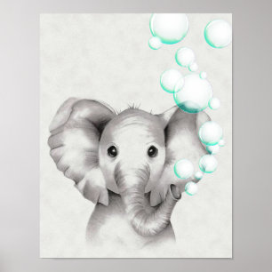 Poster Éléphant de 11x14 soufflant des bulles de son trom