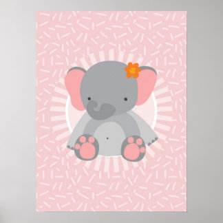 Poster Éléphant de bébé mignon rose gris