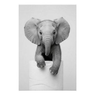 Poster Éléphant de bébé minimaliste regardant par-dessus