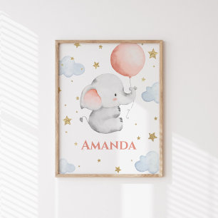 Poster Éléphant de bébé personnalisé nom personnalisé