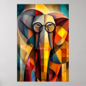 Poster Eléphant de Charme - Scholar Cubiste avec lunettes (Devant)