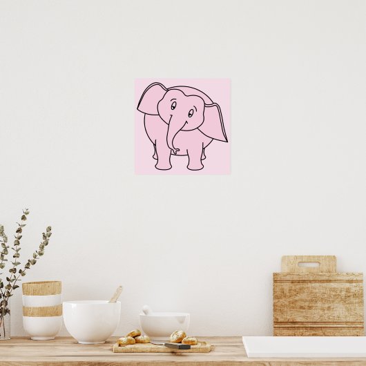 Poster Eléphant Dormant Rose. Dessin. (Cuisine)
