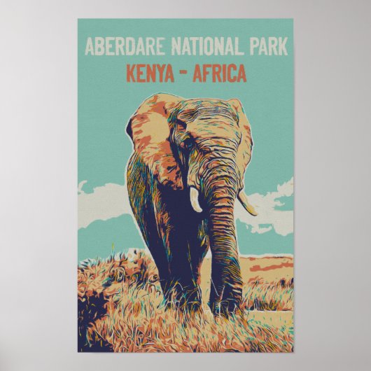 Poster Elephant du Kenya, Parc national Aberdare (Devant)