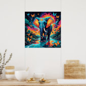 Poster Eléphant et papillons couleur psychédélique (Cuisine)