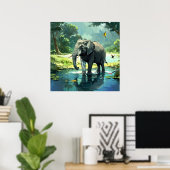 Poster Eléphant Extraordinaire dans la rivière avec peint (Bureau à domicile)
