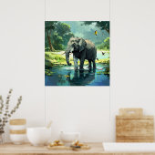 Poster Eléphant Extraordinaire dans la rivière avec peint (Cuisine)