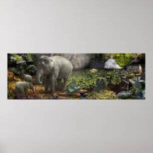 POSTER ELEPHANT FAMILLE "GREEN ROOM"