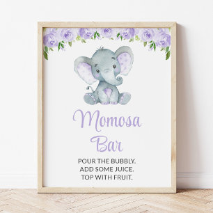 Poster Elephant, Fleurs violettes, Baby shower Momosa Bar