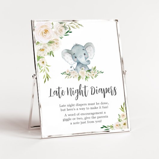 Poster Élephant Floral Blanc Eléphant Late Night Diapers
