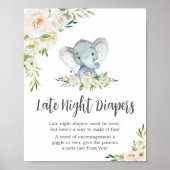 Poster Élephant Floral Blanc Eléphant Late Night Diapers (Devant)
