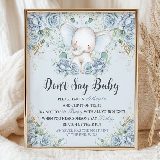 Poster Éléphant Floral Bleu Bébé Ne Dis Pas Jeu De Bébé