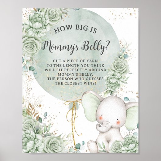 Poster Eléphant Floral Vert Quelle taille a le ventre de (Devant)