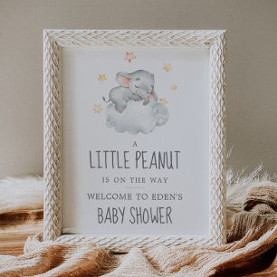 Poster Elephant Girl Little Peanut Baby shower Bienvenue