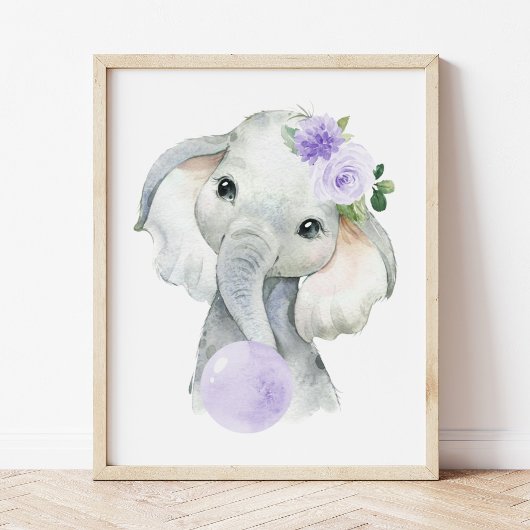Poster Elephant, gomme à bulles violettes, neutre pour le