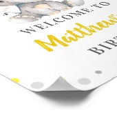 Poster Eléphant gris Jaune Polka Dot Anniversaire Bienven (Coin)