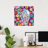 Poster Eléphant hippie mignon avec fleurs colorées (Bureau à domicile)