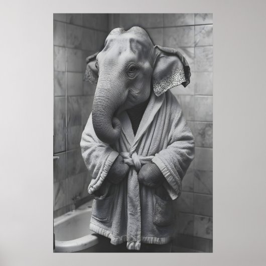 Poster Elephant in Bathrobe Print, Funny Bathroom Art (Devant)