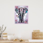 Poster Éléphant indien gris orné de fleurs (Cuisine)