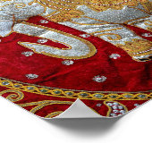 Poster Eléphant Indien inscrit rouge et or (Coin)