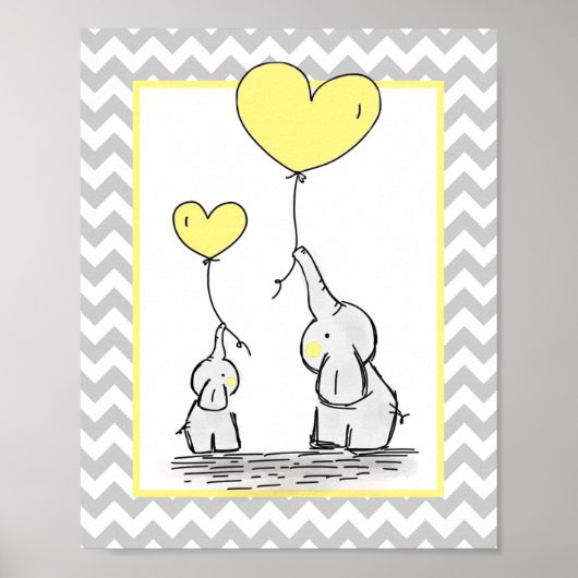 Poster Elephant jaune blanc gris Chevron Baby Nursery (Devant)