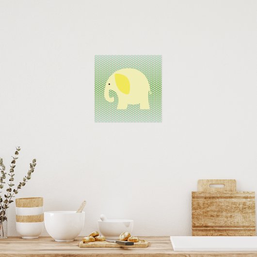 Poster Eléphant jaune sur vert menthe (Cuisine)