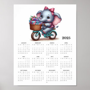 Poster Éléphant lunaire sur un vélo Calendrier mural 2025