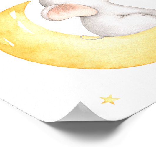 Poster Éléphant Lune Étoiles Ballon Douce Nursery (Coin)