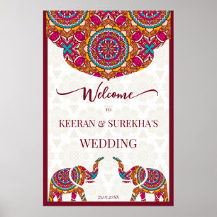 Poster Éléphant mandala enseigne de bienvenue de mariage
