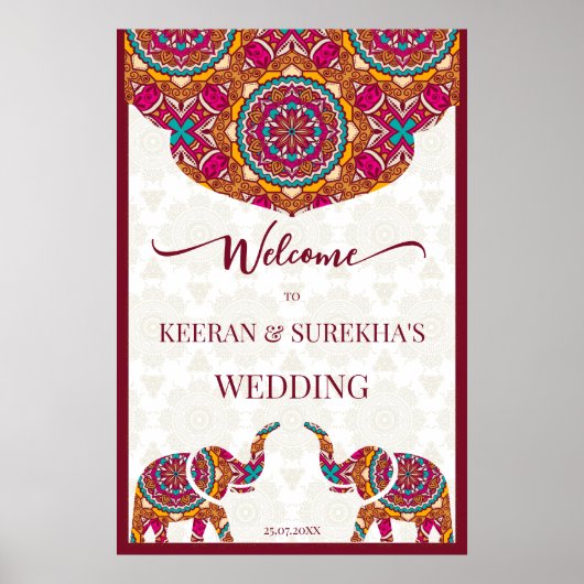 Poster Éléphant mandala enseigne de bienvenue de mariage (Devant)