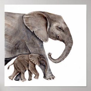 Poster Eléphant mère avec éléphant bébé