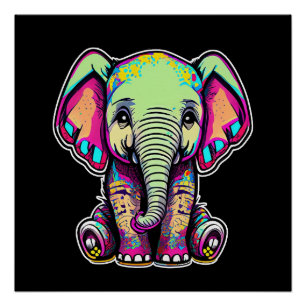 Poster Eléphant mignon assis illustration numérique